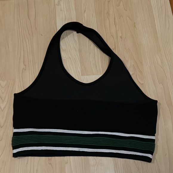 Black Green White Halter Crop Top - Picture 4 of 5